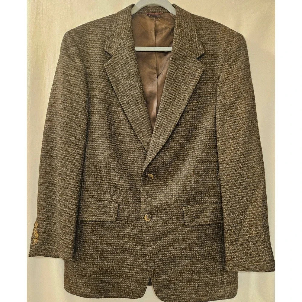 Hart Schaffner Marx Nordstrom Mens‎ Brown Micro Check Wool Blazer Sport Coat 42R